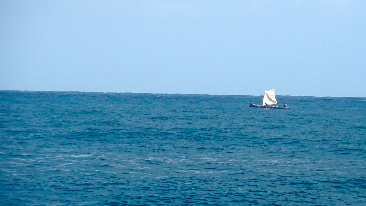 Canoa Guna a vela lejos de la costa