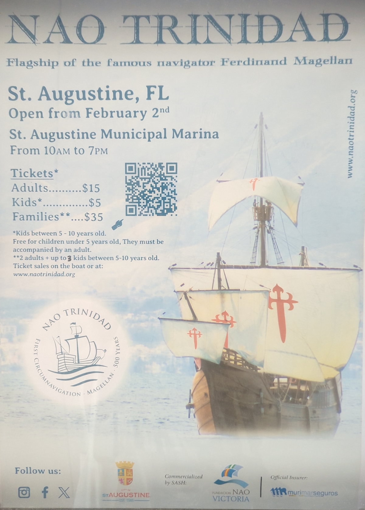 Poster para la visita de Nao Trinidad en San Agustín, Florida