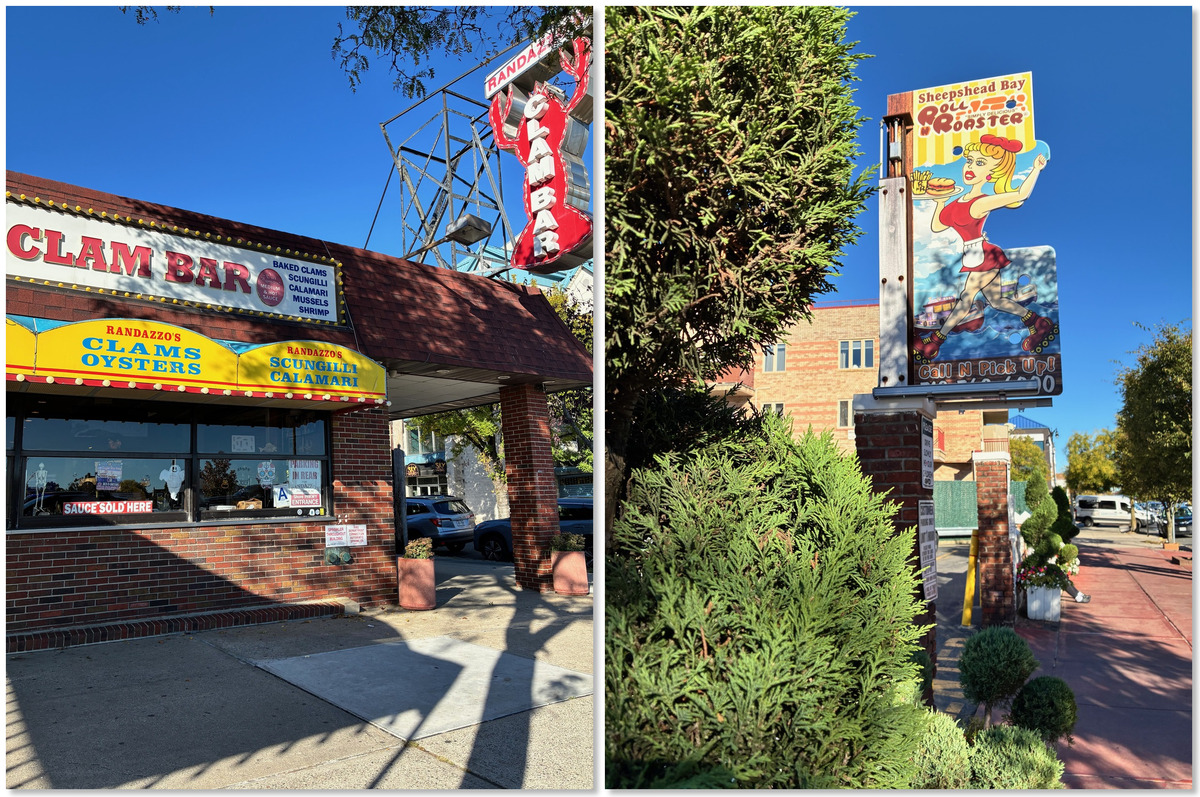 Letreros de restaurantes en Emmons Avenue, en Sheepshead Bay